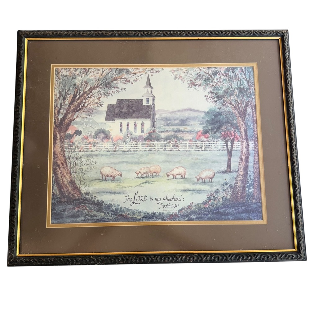 Charles Humphrey Psalm 23:1 Framed Art Print Religious Church Sheep 24x19 Wood